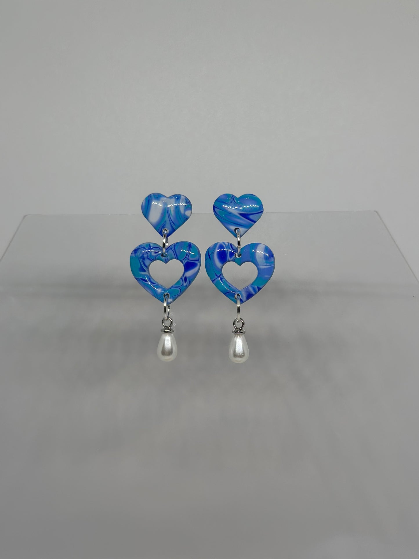 Blue Mokume Twin Hearts